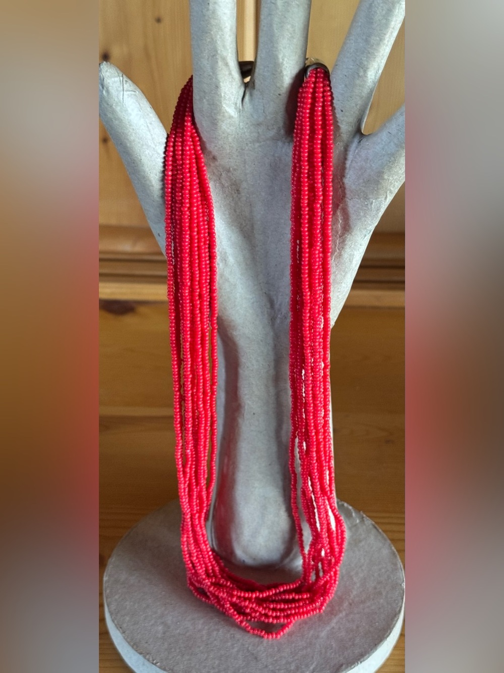 Vintage 1980s Vibrant Red Glass Seed Bead Multi 12 Strand Necklace Holidays!